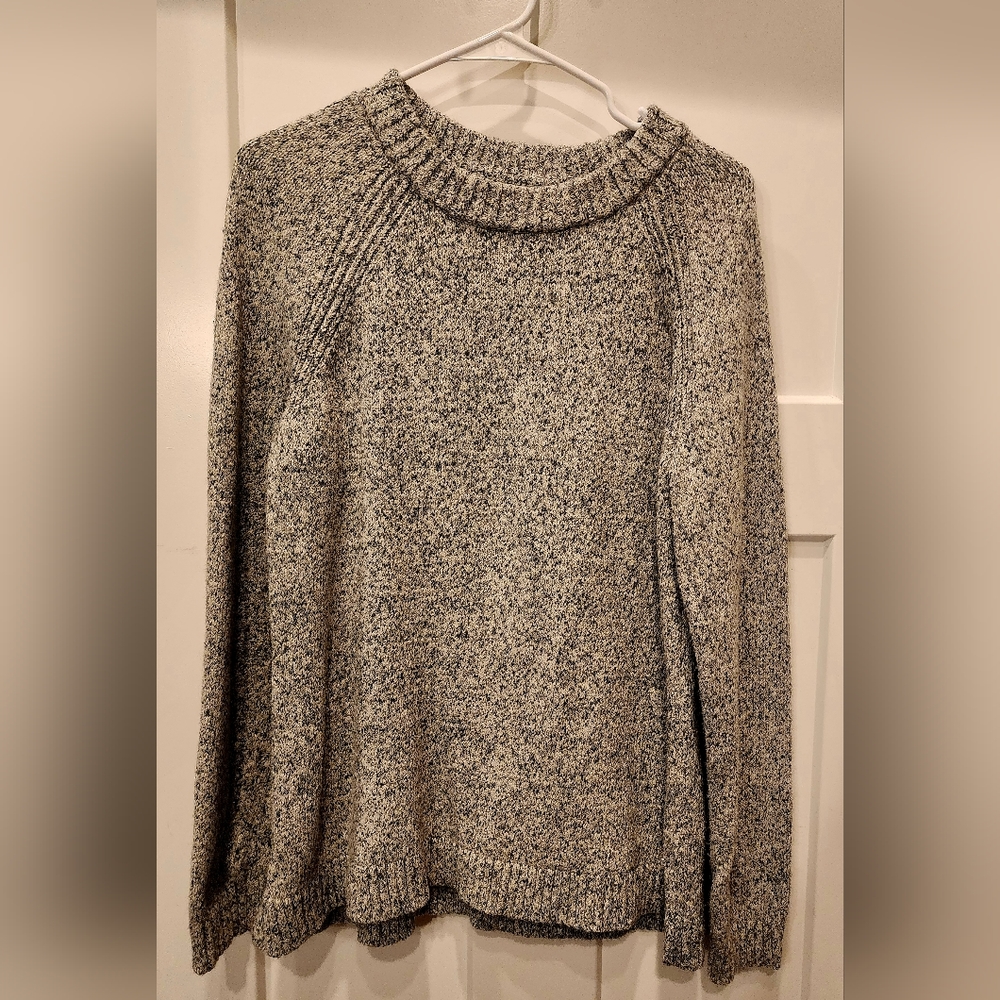 Beige black speckled heavy knit sweater